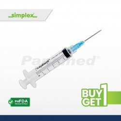 Simplex Disposable Syringe with Needle 5cc G21 x 1 LL, Sold by box of 100's